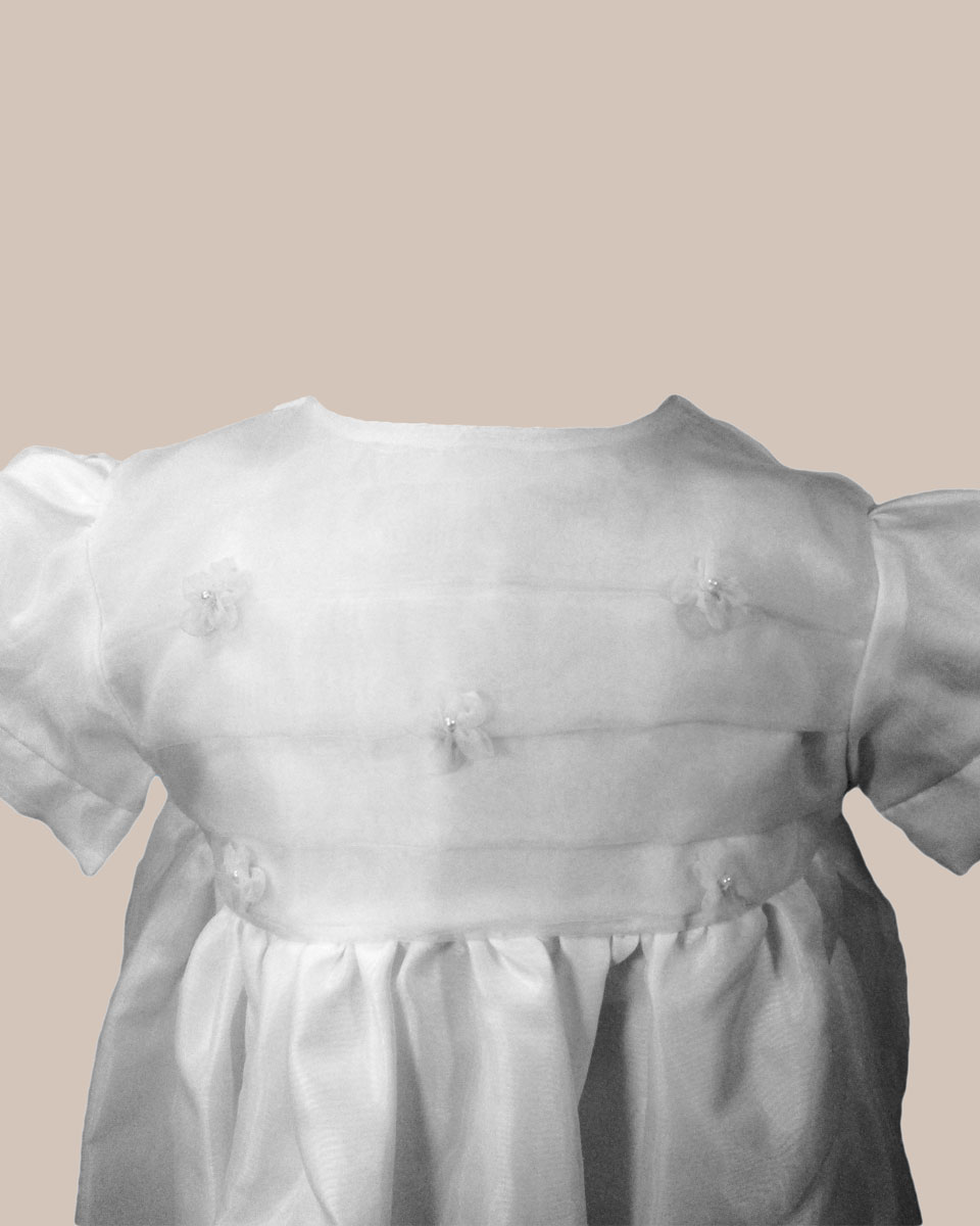Christening Day Girls White Organza Overlay Gown with Sheer Flowers 