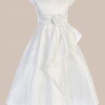 Cascading Taffeta Flower Girl Communion Dress with Taffeta Flower Waist Accent - One Small Child