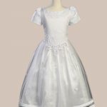 White Satin Communion Baptism Dress with Tulle Skirt - One Small Child