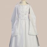 White Satin Communion Baptism Dress with Beaded Applique - One Small Child