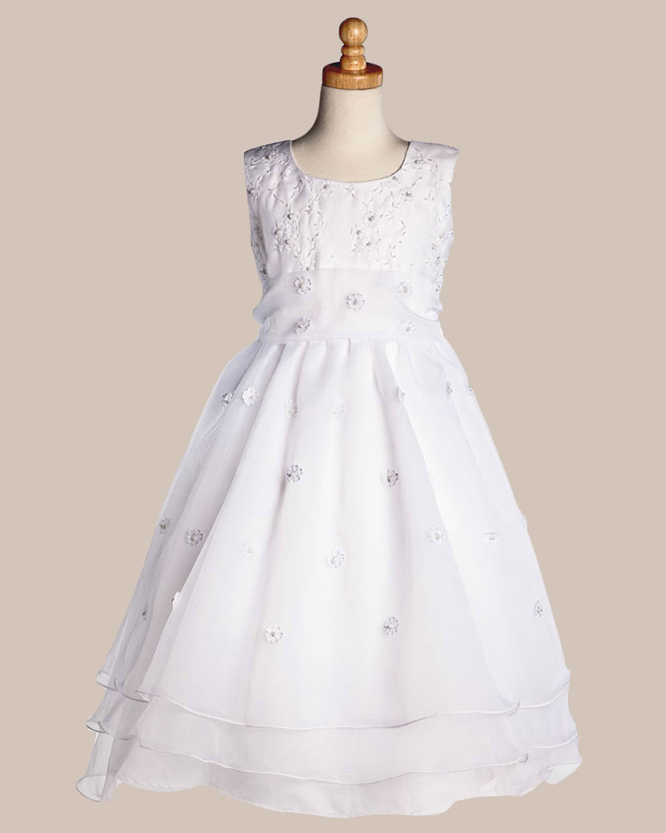 Embroidered Organza Dress with Pearled Bodice and Organza Skirt - One Small Child