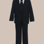 5 Piece Boy's 2 Button Jacket 4 Button Vest Husky Dress Suit   Black - One Small Child