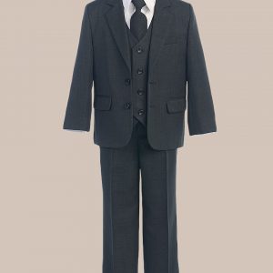 5 Piece Boy's 2 Button Jacket 4 Button Vest Husky Dress Suit   Charcoal - One Small Child