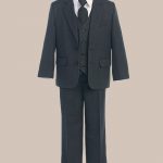 5 Piece Boy's 2 Button Jacket 4 Button Vest Dress Suit   Charcoal - One Small Child
