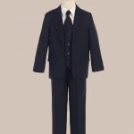 5 Piece Boy's 2 Button Jacket 4 Button Vest Husky Dress Suit   Navy Blue - One Small Child