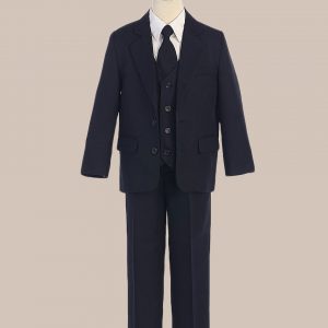 5 Piece Boy's 2 Button Jacket 4 Button Vest Dress Suit   Navy Blue - One Small Child