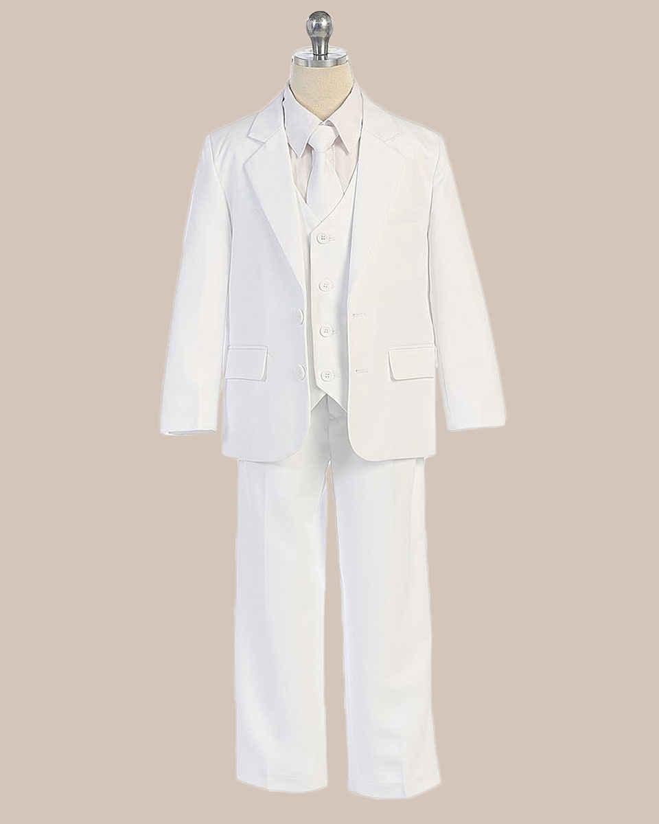 5 Piece Boy's 2 Button Jacket 4 Button Vest Dress Suit   White - One Small Child