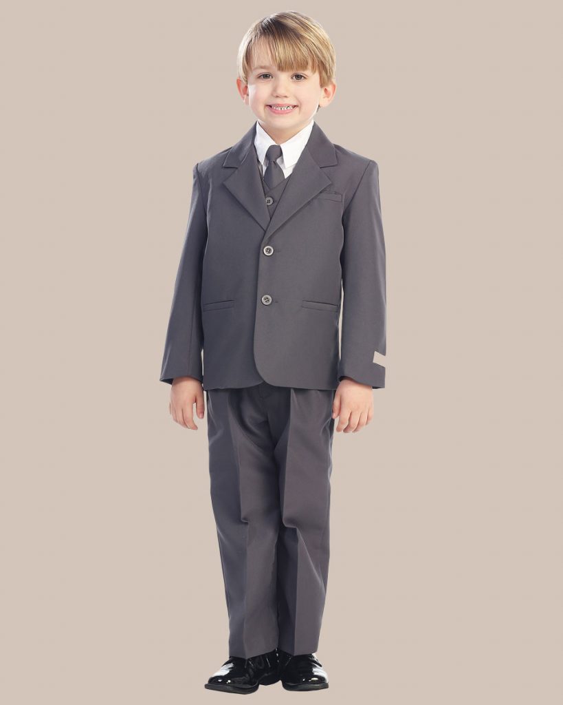 5 Piece Boy's 2 Button Dress Suit   Charcoal Gray - One Small Child
