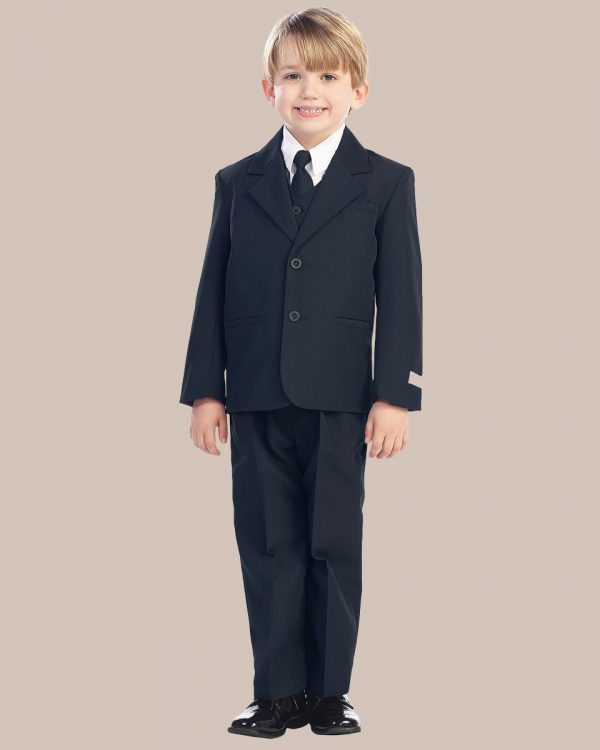 5 Piece Boy's 2 Button Dress Suit   Navy Blue - One Small Child