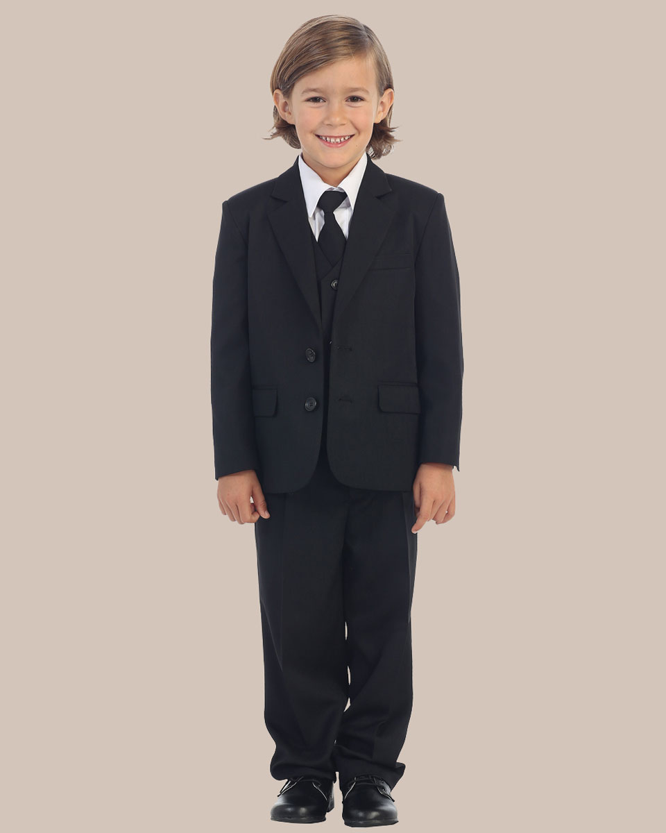 5 Piece Boy's 2 Button Dress Suit Tuxedo   Black - One Small Child