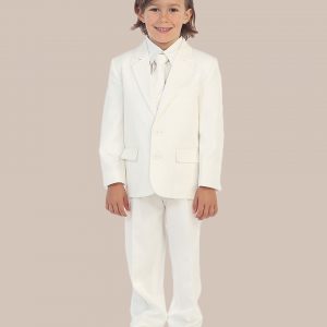 5 Piece Boy's 2 Button Dress Suit Tuxedo   Ivory - One Small Child