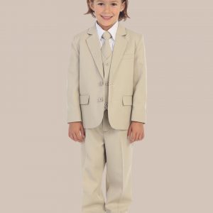5 Piece Boy's 2 Button Dress Suit Tuxedo   Khaki - One Small Child