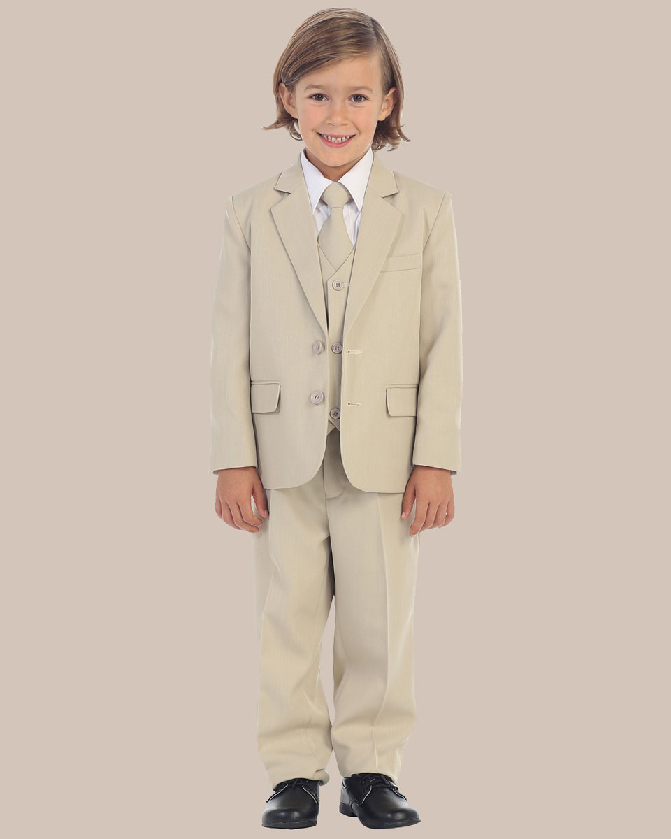 5 Piece Boy's 2 Button Dress Suit Tuxedo   Khaki - One Small Child