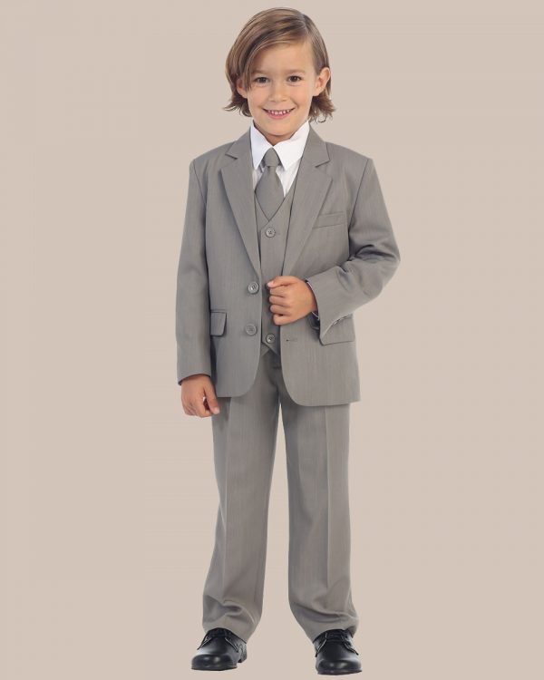 5 Piece Boy's 2 Button Dress Suit Tuxedo   Light Gray - One Small Child