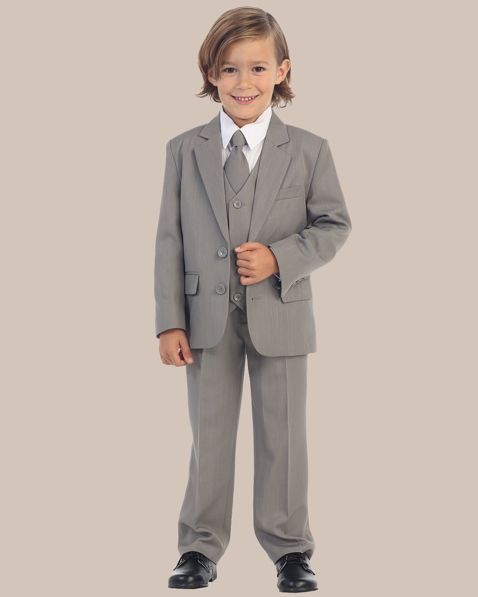 5 Piece Boy's 2 Button Dress Suit Tuxedo   Light Gray - One Small Child