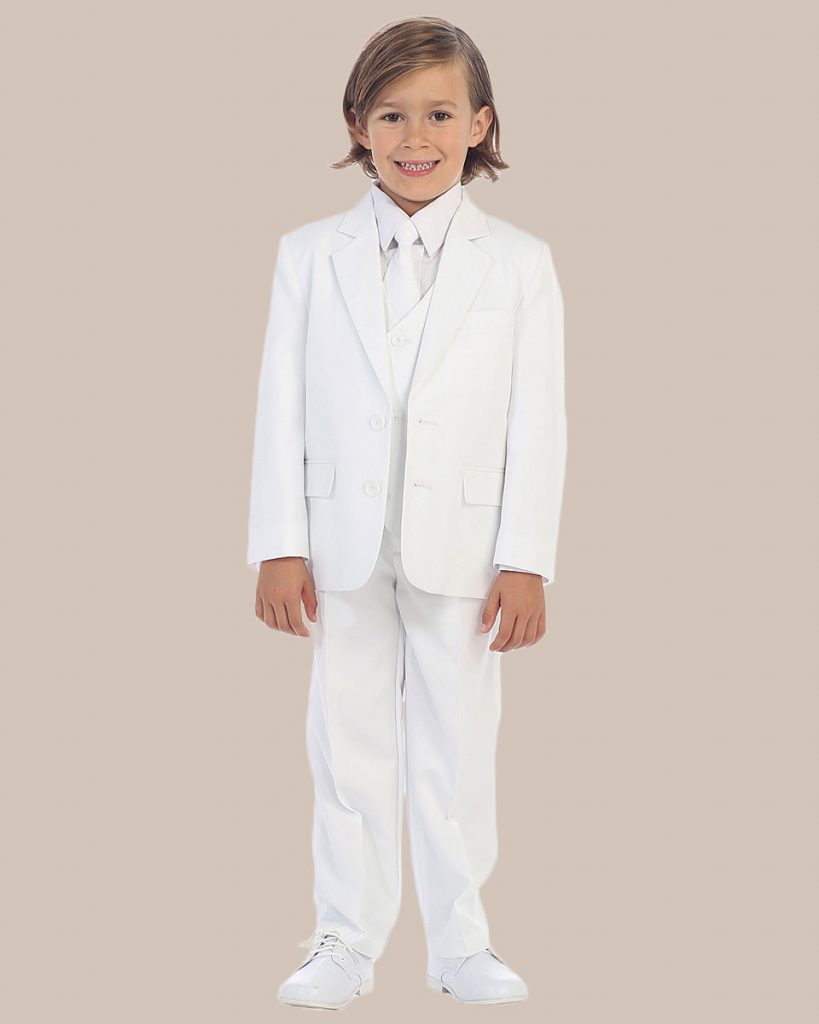 5 Piece Boy's 2 Button Dress Suit Tuxedo   White - One Small Child