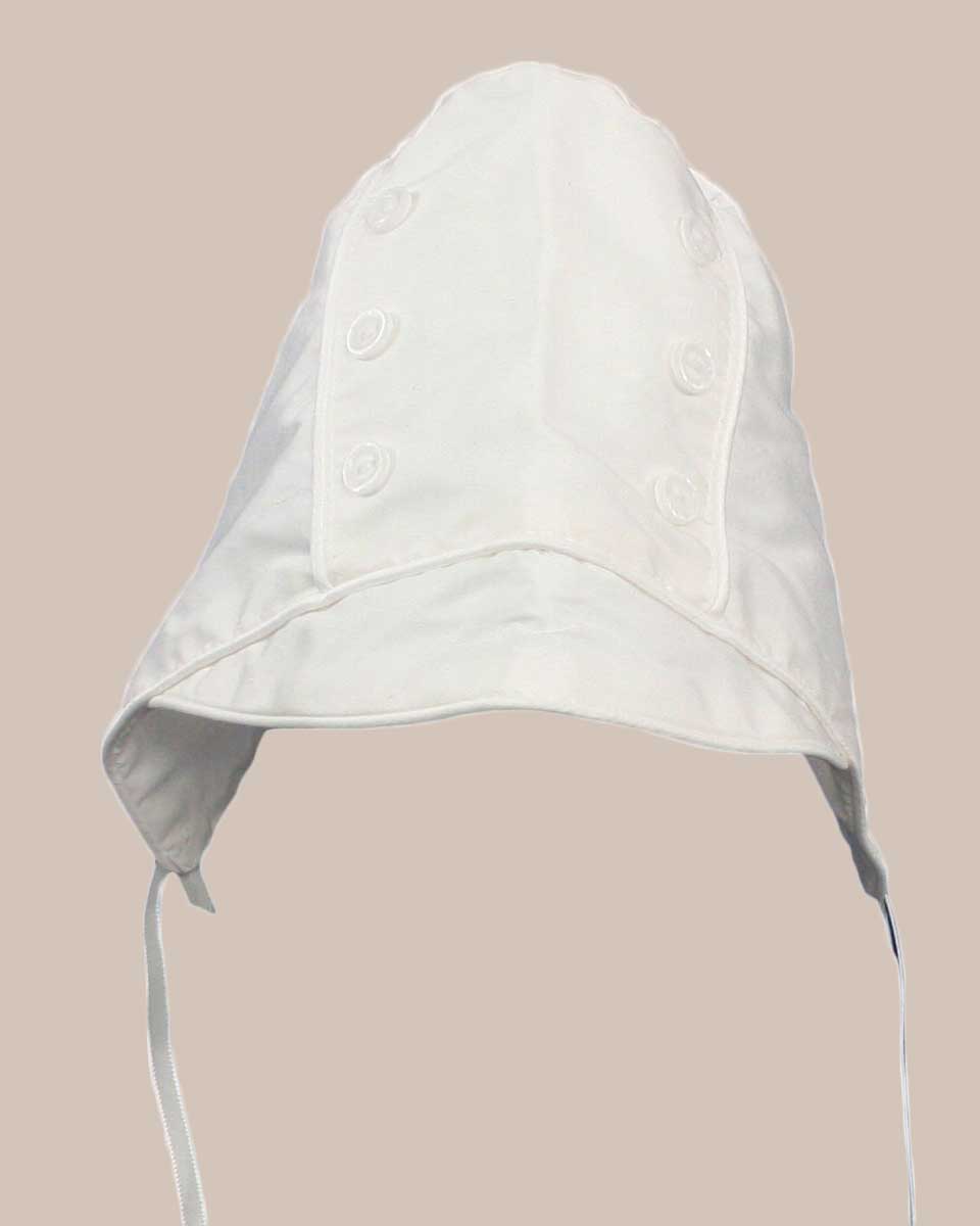 Boys Simple Silk Dupioni Christening Baptism Hat with Brim and Button Accents - One Small Child