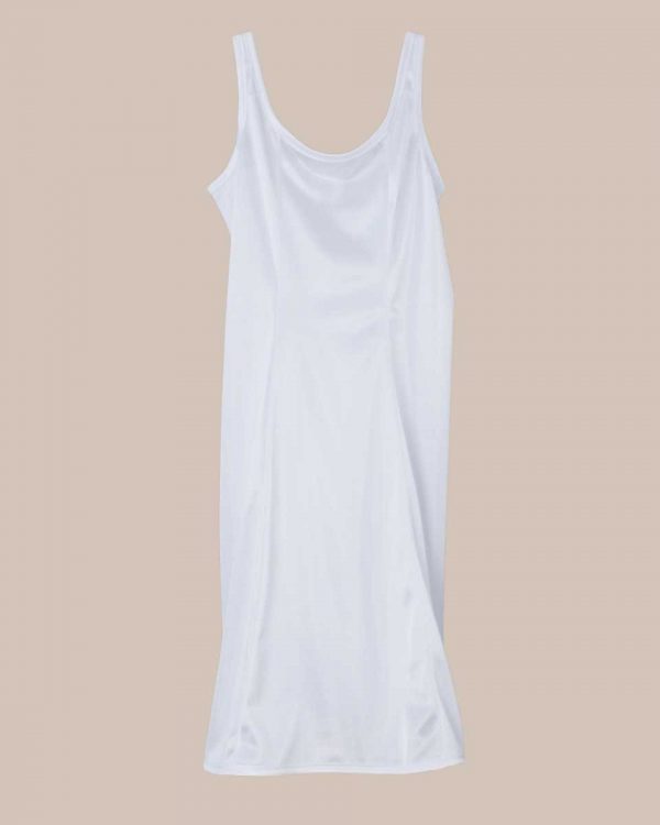 Girls White Simple Princess Style Tea Length Nylon Slip with Adjustable Straps - One Small Child