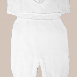 Boy’s Short Sleeve Soft White Cotton Knit Christening Baptism Longall