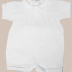Boy’s White Cotton Knit Short Sleeve Romper with Embroidered Subtle Cross