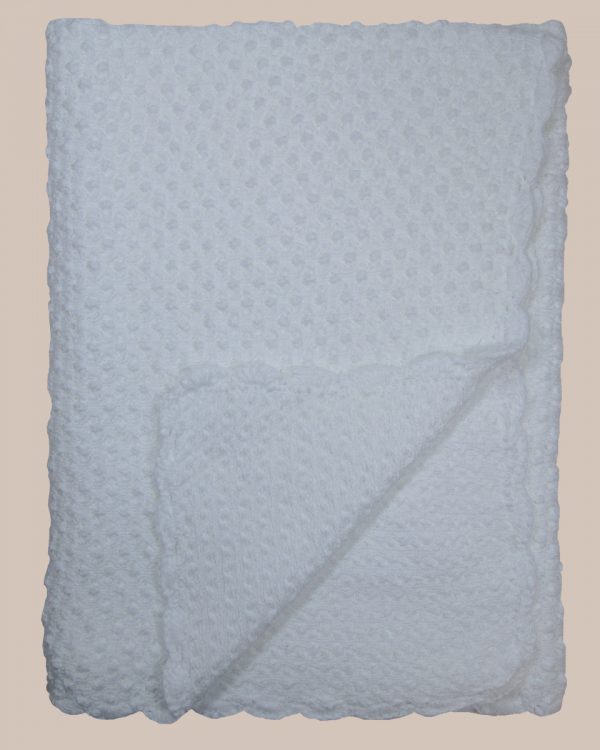 Hand Crochet White Cotton Shawl Blanket with Bubble Pattern - One Small Child