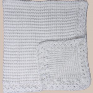 Hand Crochet White Cotton Shawl Blanket with Ripple Pattern - One Small Child