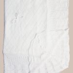Hand Crochet White Cotton Shawl Blanket with Diamond Pattern and Ribbon Bow - One Small Child