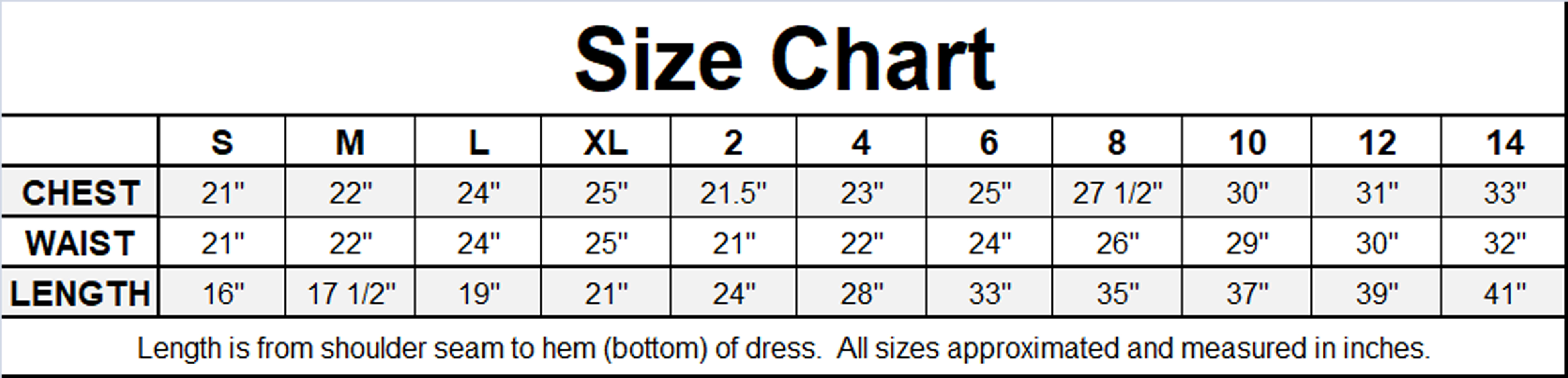 KD-204 Flower Girl Dress Size Chart Image - One Small Child