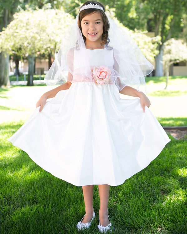 KD-204 Flower Girl Dress White Dusty Rose - One Small Child