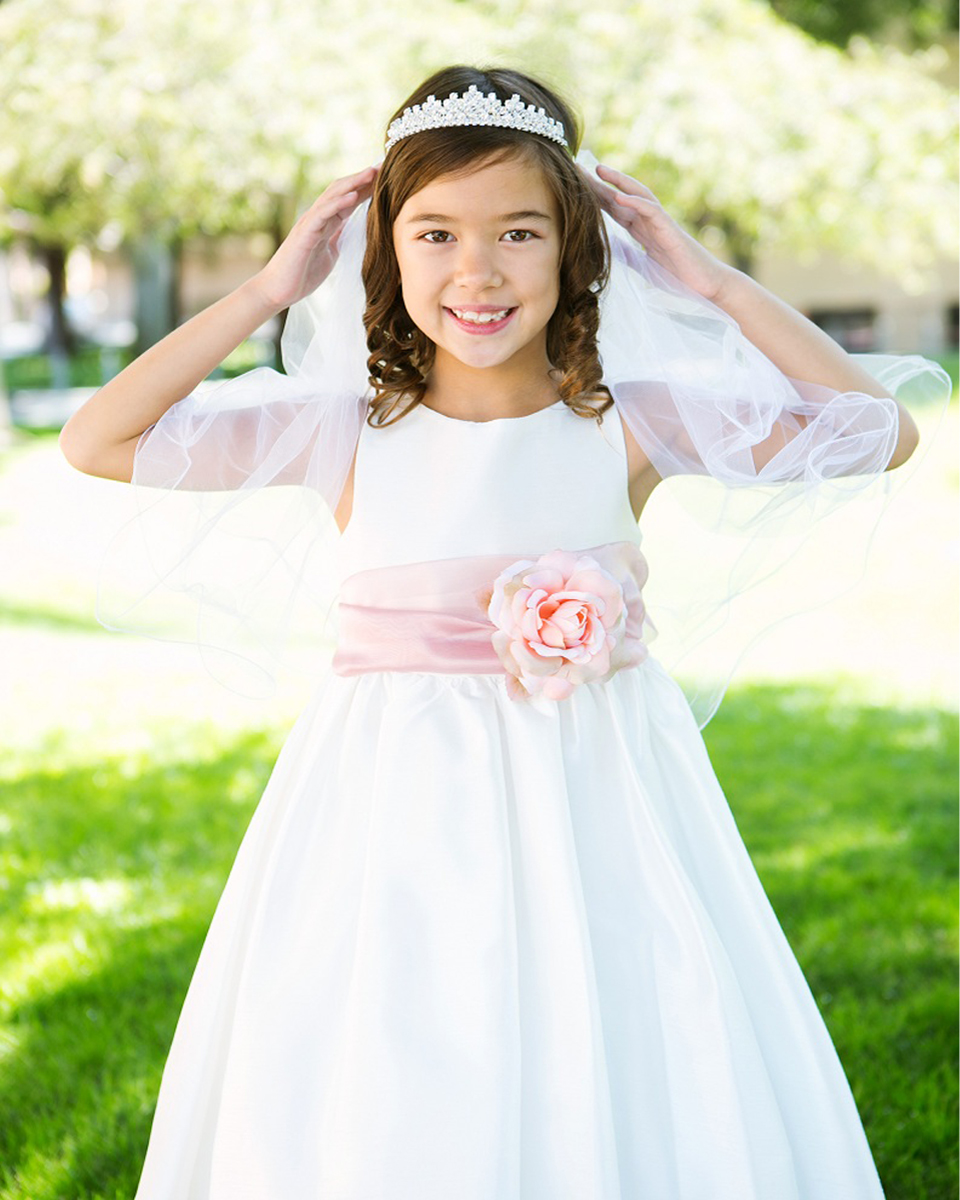KD-204 Flower Girl Dress White Dusty Rose - One Small Child