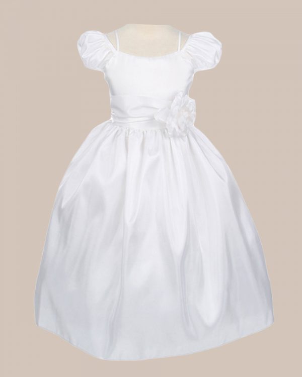 Classic White Taffeta Communion Dress with Flower - One Small Child