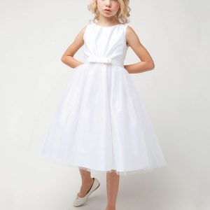 Classic White Satin & Tulle Pleated Communion Dress - One Small Child