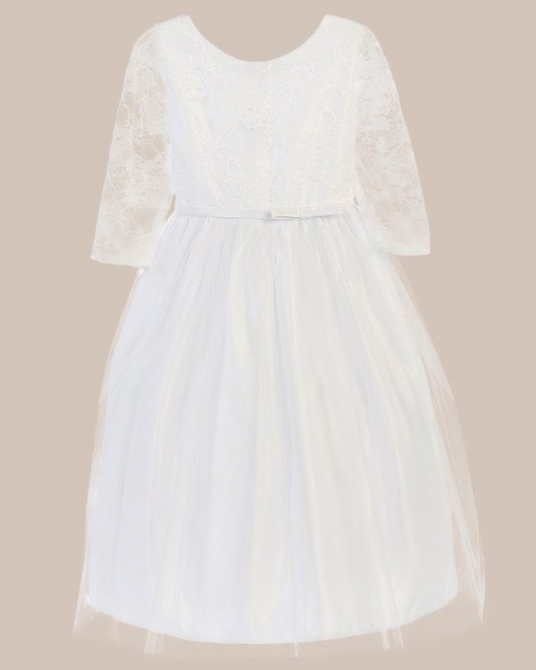 White 3/4 Sleeve Lace Communion Dress with Tulle Skirt - One Small Child