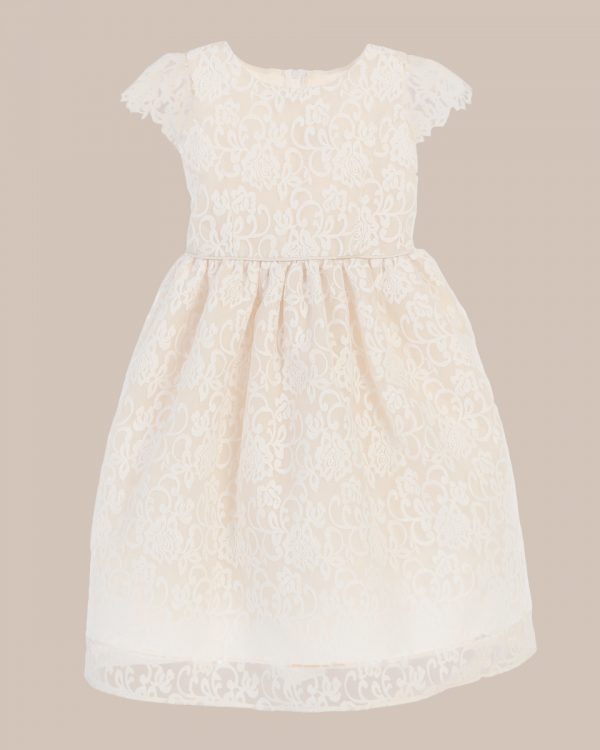 Classic Satin Floral Embroidered Organza Overlay Communion Dress - One Small Child