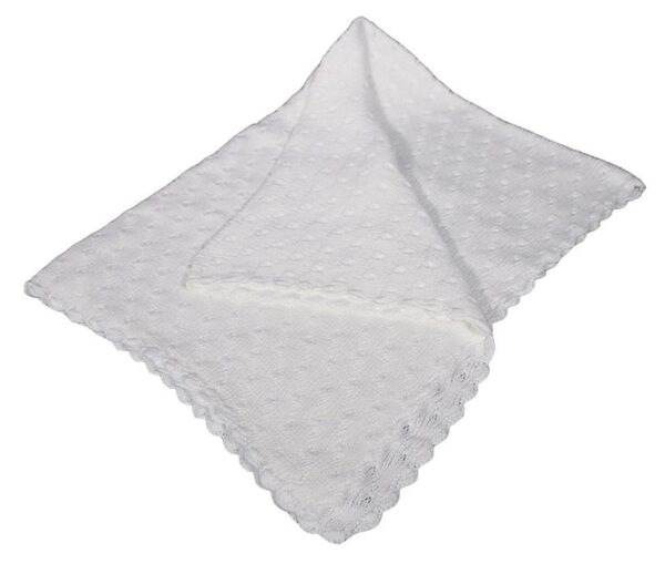 Hand Crochet White Cotton Shawl Blanket with Raindrop Wavy Pattern