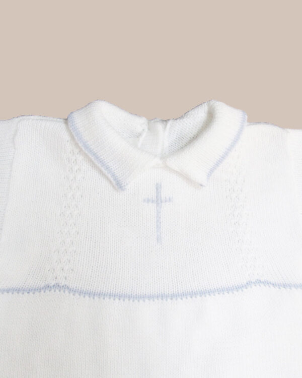 White or Blue 100% Cotton Baby Boy’s Infant Christening Baptism Romper w/Cross