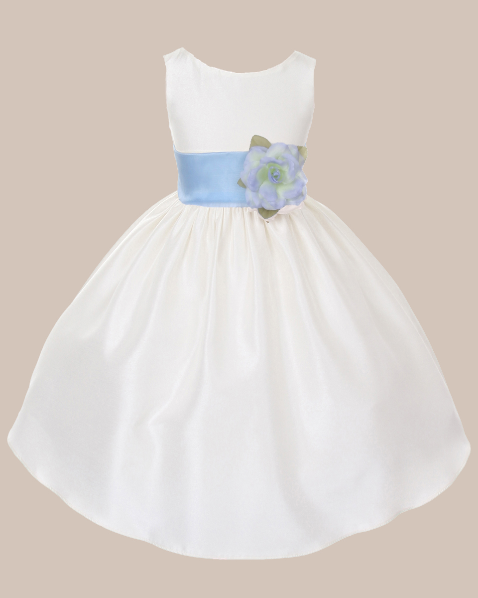 KD-204 Flower Girl Dress Ivory Baby Blue - One Small Child