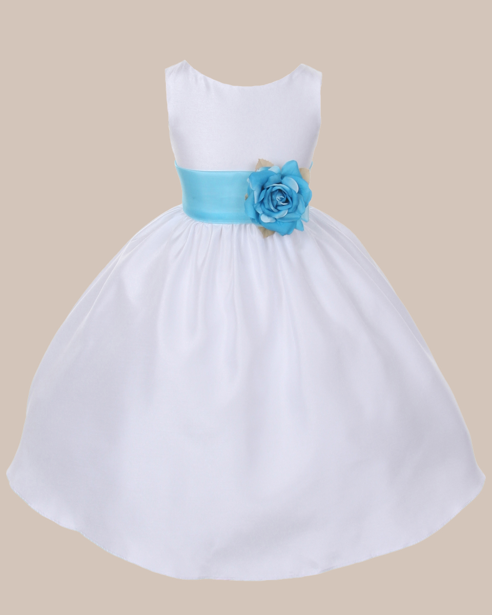 KD-204 Flower Girl Dress White Aqua - One Small Child