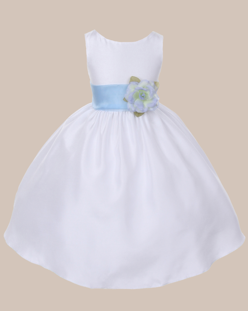 KD-204 Flower Girl Dress White Baby Blue - One Small Child