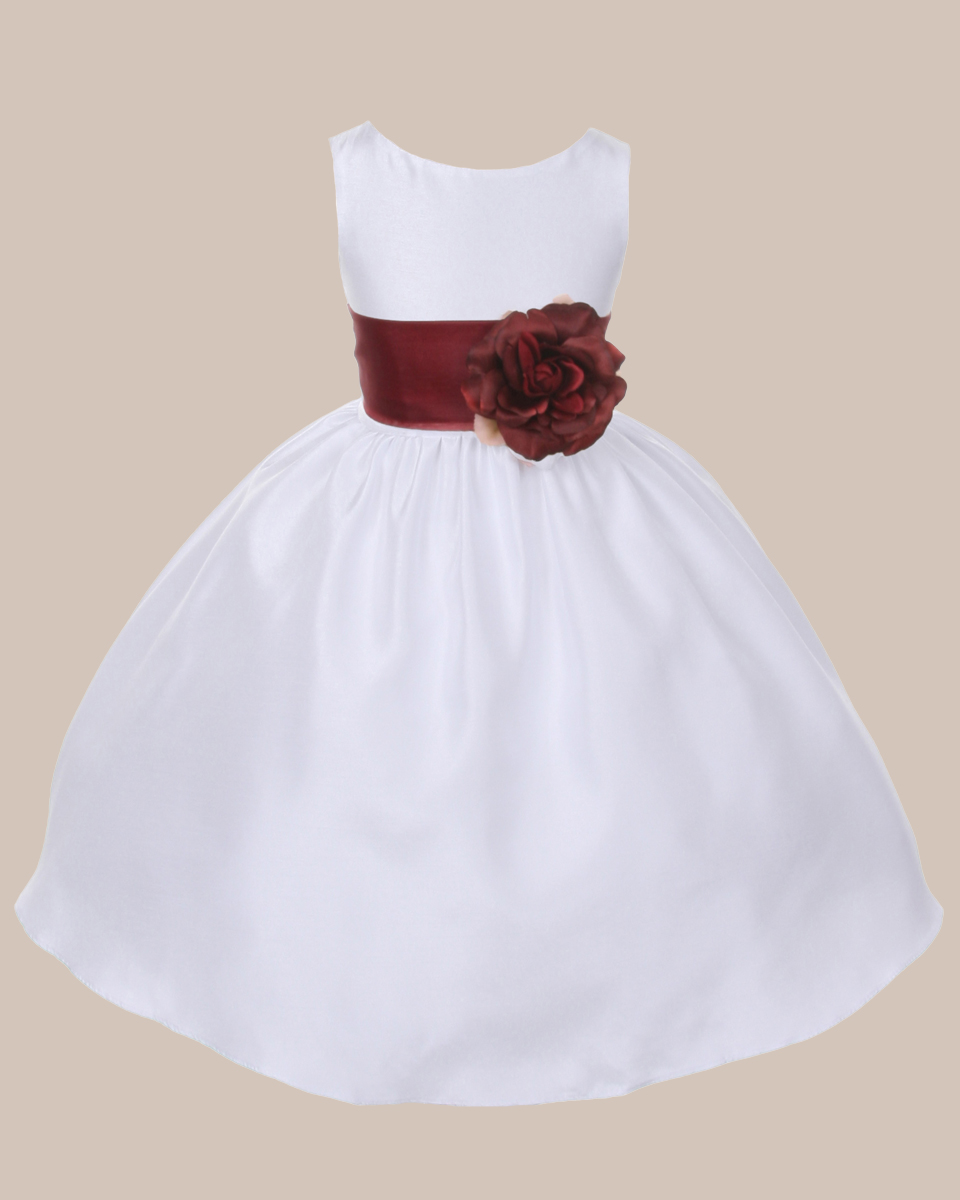KD-204 Flower Girl Dress White Burgundy - One Small Child