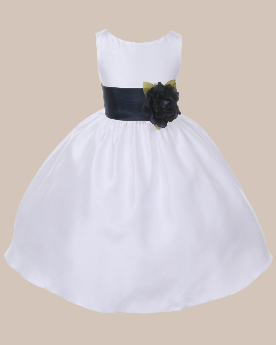 KD-204 Flower Girl Dress White Navy - One Small Child